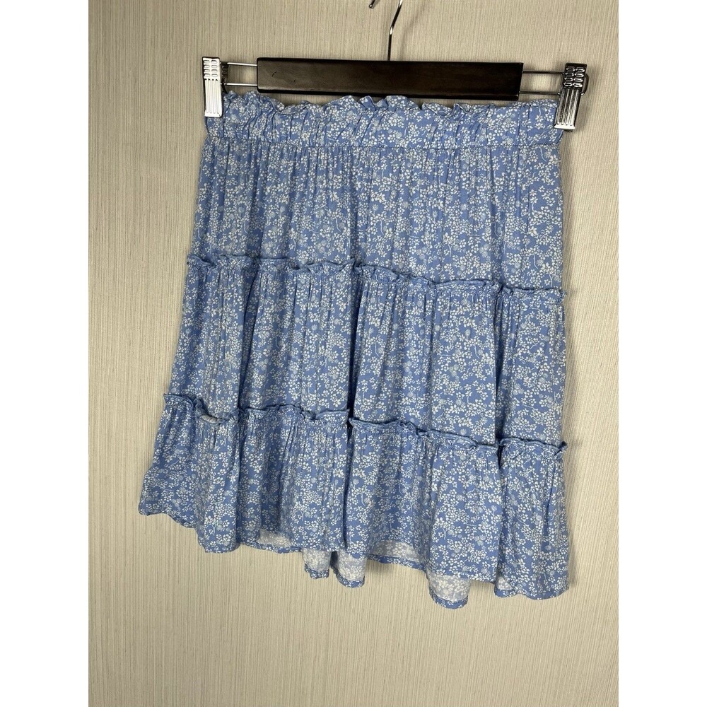 Stitch &‎ Pine Cottagecore Blue Floral Tiered Mini Skirt Womens M